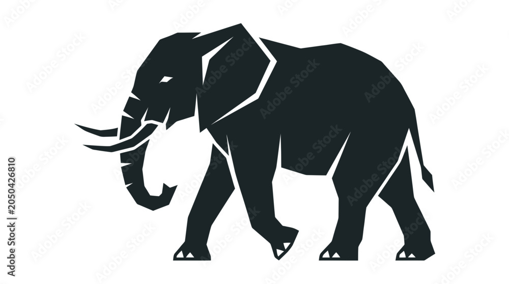Obraz premium Stylized Elephant Silhouette, Geometric Design, Walking Animal Icon