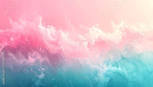 Panoramic Abstract Acrylic Fluid Marble Background in Pastel Pink and Turquoise