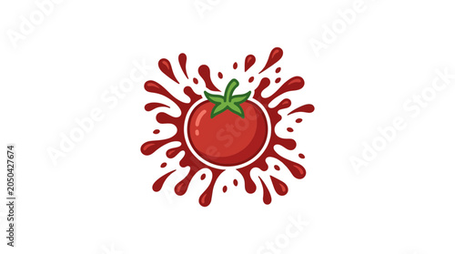 Fresh Tomato with Red Juice Splash Vector Illustration