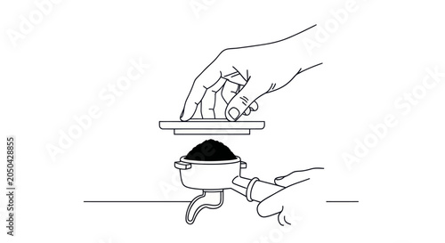 Obraz na płótnie Hand placing a tamper onto a coffee portafilter.