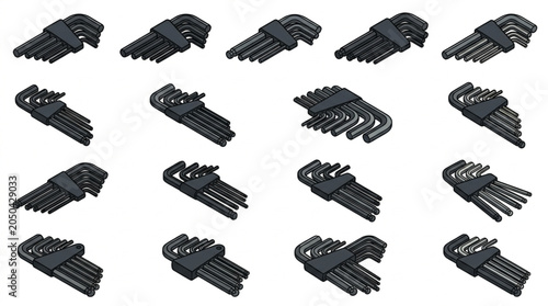 Billede på lærred Collection of Hex Wrench Tools Set Isolated on White Background.