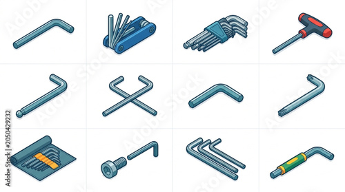 Foto Collection of various metal hand tools for mechanical work.