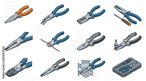 Foto Collection of Various Pliers and Tools for Repair and Construction