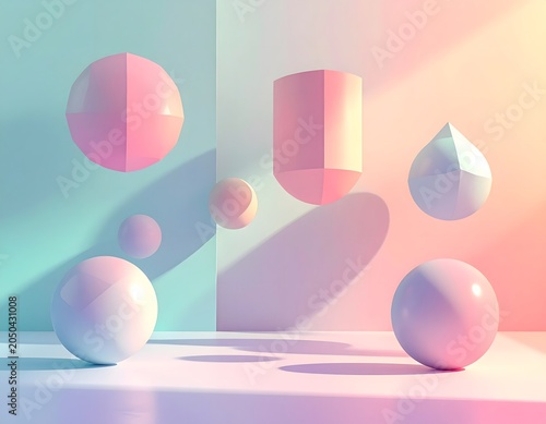 Abstract 3D Geometric Spheres Background in Pastel Pink and Mint Green