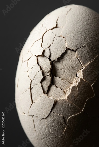 Macro Shot of a Cracked Textured Dinosaur Egg Shell on Dark Background