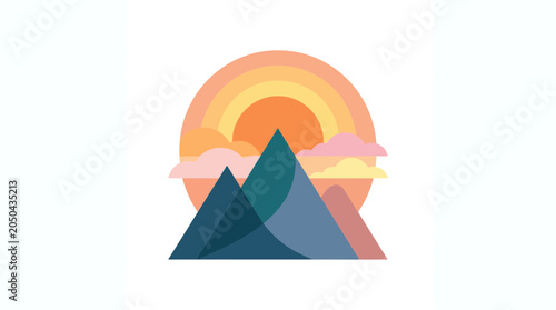Foto Abstract Mountain Landscape with Sun and Clouds - Geometric Vector Art