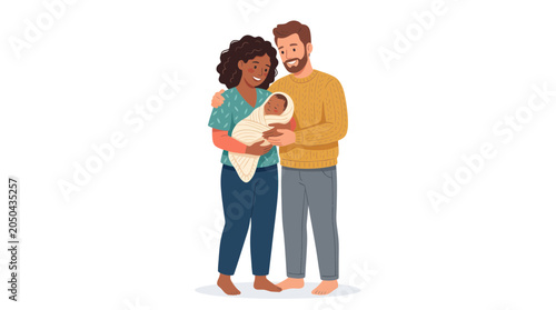 Obraz na płótnie Diverse Couple Holding Newborn Baby, Family Love and Happiness, New Life