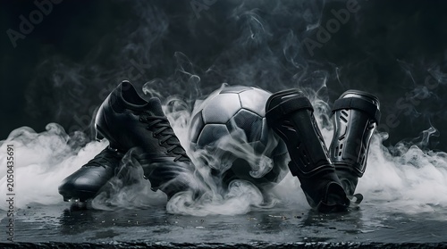 A football surrounded by smoke and boots creates a powerful visual of intensity, ambition, and the pursuit of championship glory.