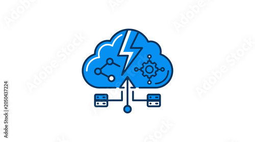 A blue cloud icon representing digital data processing and network connectivity