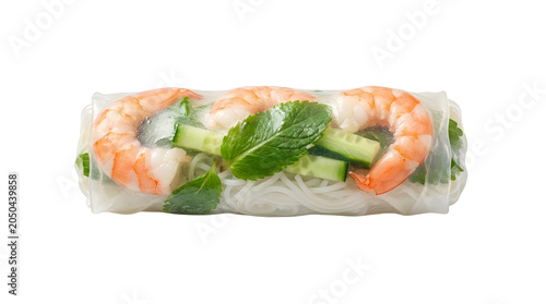 Healthy fresh Vietnamese shrimp summer roll isolated on a transparent background for the menu