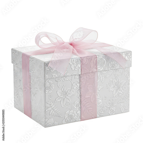 Elegant gift box adorned with pink ribbon and decorative bow