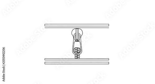 Zipper Slider Mechanism - Detailed Line Art Illustration