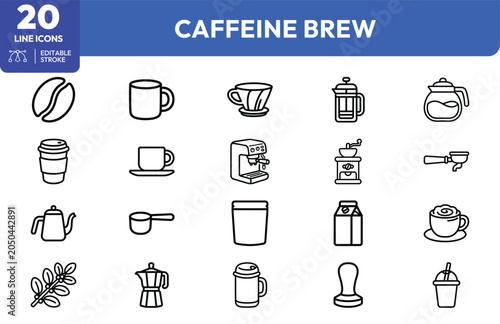 Fotografía Coffee Culture Line Icons Featuring Brewing Essentials.