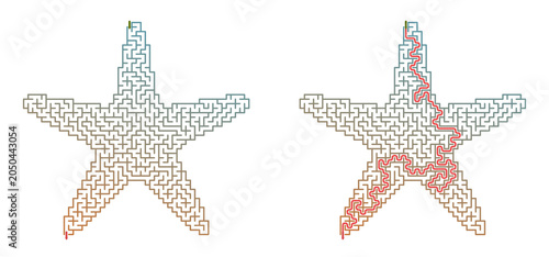 Star-shaped summer labyrinth printable in intricate design  
