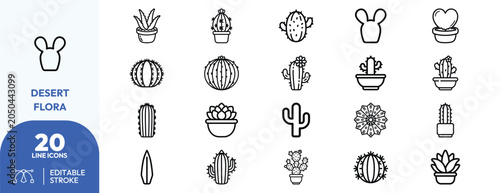 Obraz na płótnie Succulent Garden Line Icons Featuring Arid Plants.