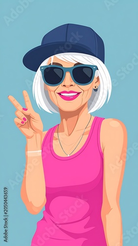 A cartoon woman with white hair and pink clothes