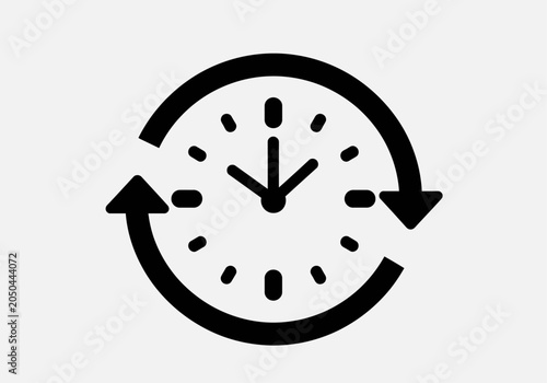 Foto A clock icon with two arrows forming a cycle around it shows time and change