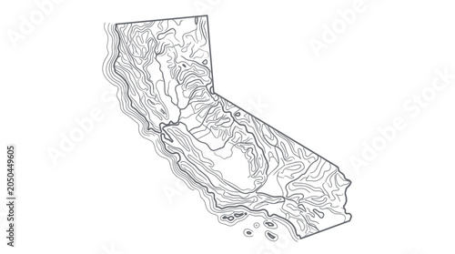 California Topographic Map Outline, Contour Lines, Geographical Relief