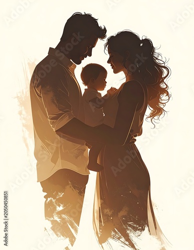 Silhouette of a loving family with a baby