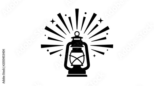 Foto A black and white silhouette illustration of a vintage oil lantern radiating light