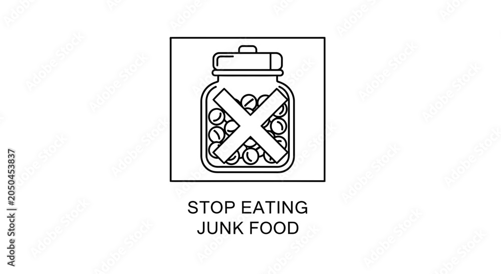 Obraz premium Stop Eating Junk Food Icon: Jar with X Mark, Healthy Lifestyle Concept