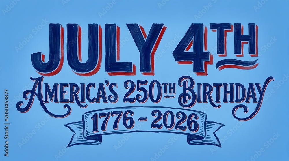 Fototapeta premium America's 250th Birthday Semiquincentennial Celebration Banner with United States Flag, Statue of Liberty, Capitol Building, and Fireworks