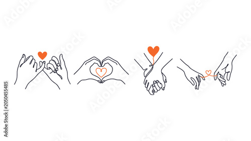 Quadro su tela Set of Hand Gestures and Interactions with Heart Symbols Line Art
