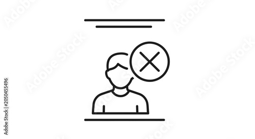 User Profile Blocked or Deleted Icon, Person Silhouette with Cross Symbol