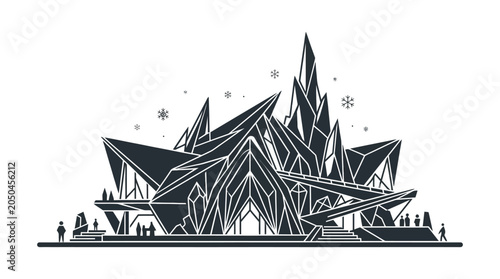 Принти на полотні Stylized monochromatic illustration of a geometric crystalline structure resembling a futuristic ice palace