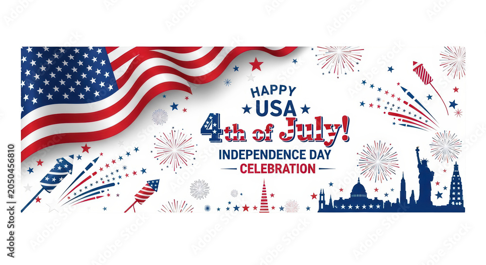 Naklejka premium American flag waving with fireworks display.