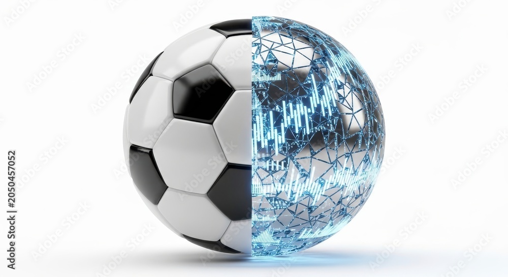 Naklejka premium Transformation of Soccer Ball into Cyber Digital Ball
