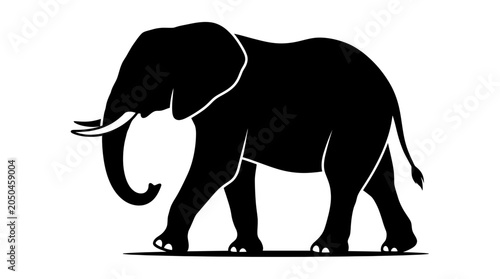 Bild auf Leinwand Silhouette of an elephant walking, isolated on white background