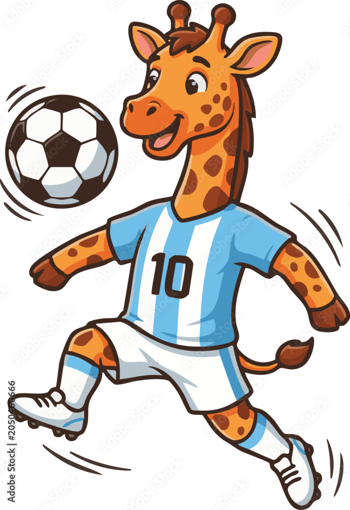 Obraz premium Cute Giraffe Soccer Player Cartoon Mascot Illustration