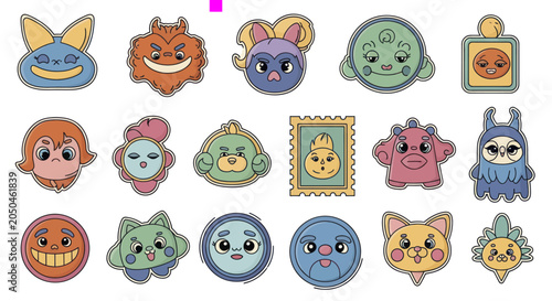 Tableau sur toile Collection of cute cartoon monsters and characters with various expressions