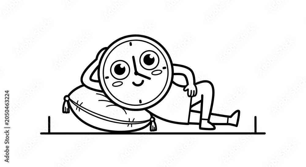 Obraz premium Funny Clock Character Relaxing on Pillow, Time for Rest Concept