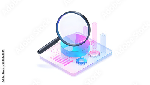 Modern financial data analysis and business statistics research 3D illustration with isometric tech interface