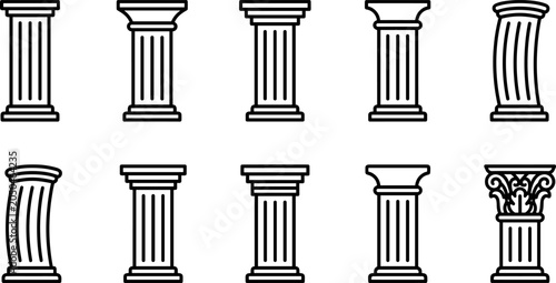 Bild auf Leinwand Elegant collection of ten classical architectural column designs in black and wh