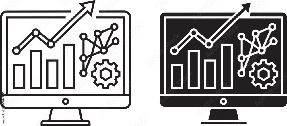 Fototapeta premium Data Analytics and Financial Dashboard Icon on Computer Monitor