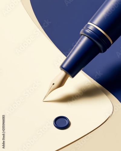 Matte 3D fountain pen over contract document