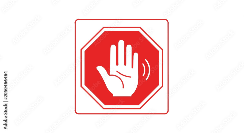 Fototapeta premium Stop Hand Sign Icon, Red Octagon Symbol, Warning Gesture, No Entry, Halt, Danger Alert