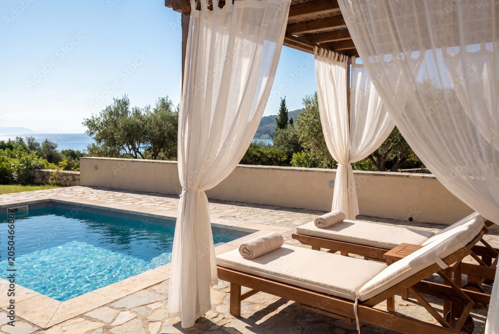 Fototapeta premium High End Vacation Villa with Pool Terrace and Mediterranean Style