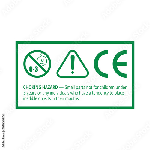 Choking hazard forbidden sign sticker not suitable for children under 3 years green icon