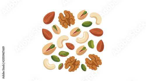 Fotografia Assorted Nuts on White Background.