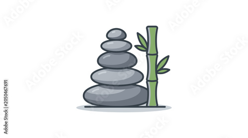 Canvas Print Stack of zen stones with bamboo.
