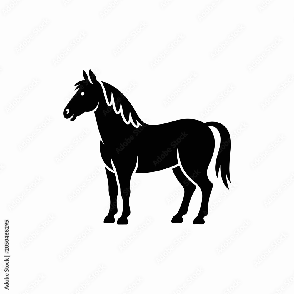 Fototapeta premium A black horse silhouette standing on a white background