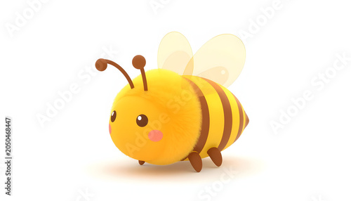 Charming 3D icon of a stylized honeybee with a fluffy golden yellow striped body isolated on white background