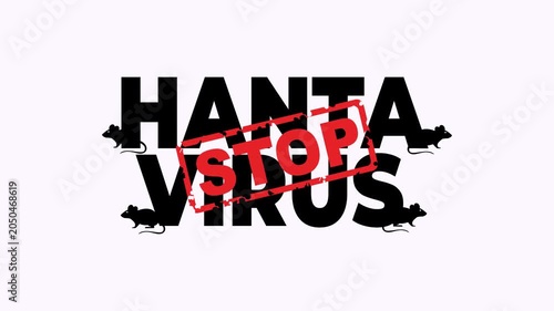 Black hantavirus text red stop stamp with rodent silhouettes. Suitable for educational resources, health materials, medical awareness campaigns, educational materials, and signage.