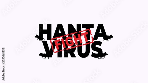 Black hantavirus text red fight stamp with rodent silhouettes. Suitable for educational resources and health materials.