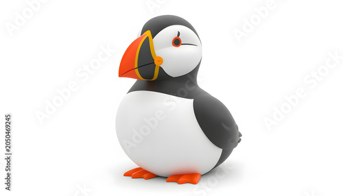 Simple modern 3D marine bird icon of a cute round puffin looking to the side