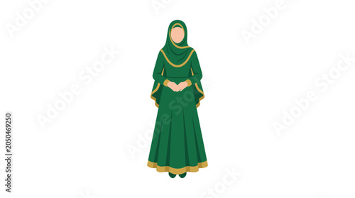 Bild auf Leinwand Woman wearing green hijab dress.